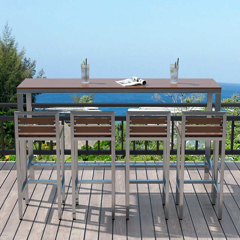 Industrial Metal and Wood Bar Table Outdoor Rectangle Bar Table with Trestle Base Clearhalo 'Bar Furniture' 'Bar Tables' 'bar_tables' 'furn' 'furn_bar_tables' 'Furniture' 'Kitchen & Dining Furniture' 6098585