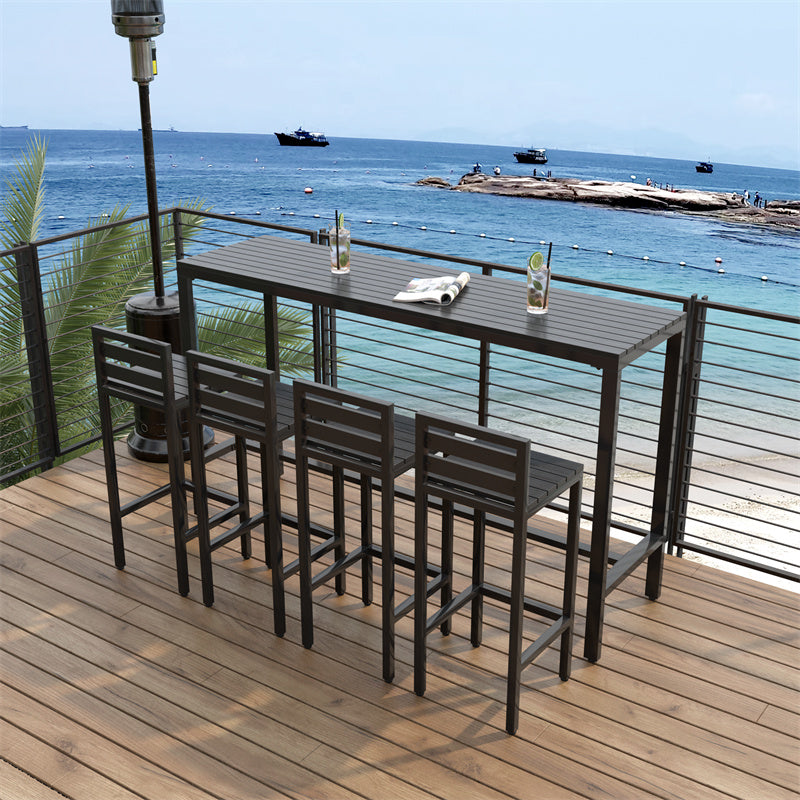 Industrial Metal and Wood Bar Table Outdoor Rectangle Bar Table with Trestle Base Clearhalo 'Bar Furniture' 'Bar Tables' 'bar_tables' 'furn' 'furn_bar_tables' 'Furniture' 'Kitchen & Dining Furniture' 6098586
