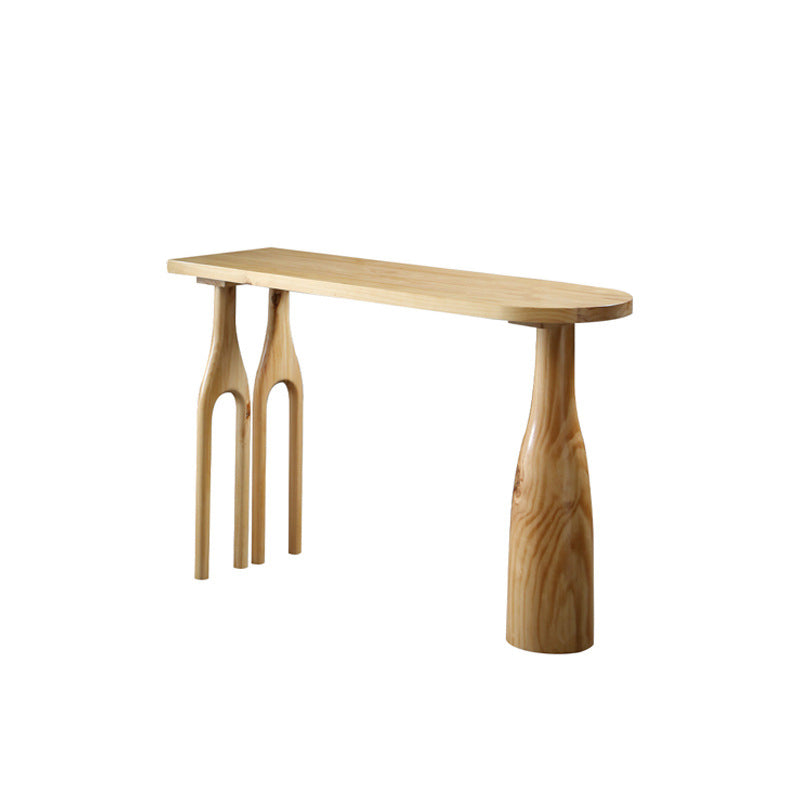 Freeform Double Pedestal Bar Table Natural Solid Wood Bar Stool Table for Dining Room