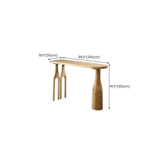 Freeform Double Pedestal Bar Table Natural Solid Wood Bar Stool Table for Dining Room