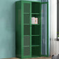 Contemporary Storage Cabinet Antique Finish Side Cabinet with Glass Paned 27.6"L x 13.8"W x 70.9"H Green Clearhalo 'Cabinets & Chests' 'cabinets_chests' 'furn' 'furn_cabinets_chests' 'Furniture' 'Living Room Furniture' 6098868