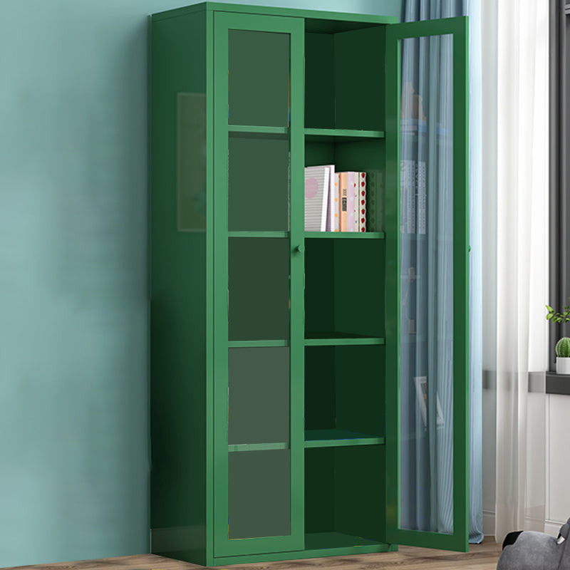 Contemporary Storage Cabinet Antique Finish Side Cabinet with Glass Paned 27.6"L x 13.8"W x 70.9"H Green Clearhalo 'Cabinets & Chests' 'cabinets_chests' 'furn' 'furn_cabinets_chests' 'Furniture' 'Living Room Furniture' 6098868
