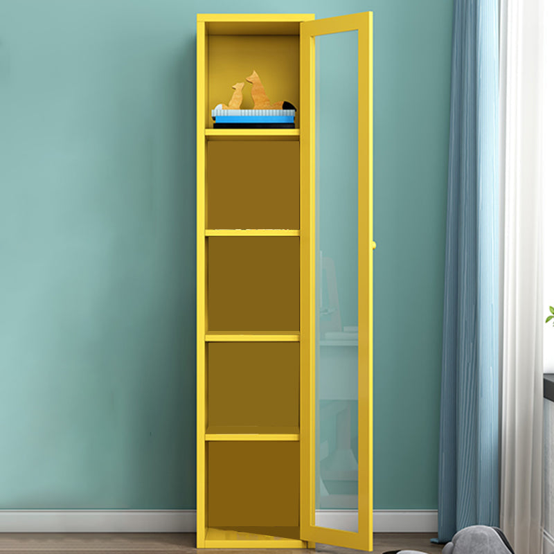 Contemporary Storage Cabinet Antique Finish Side Cabinet with Glass Paned 15.7"L x 13.8"W x 70.9"H Yellow Clearhalo 'Cabinets & Chests' 'cabinets_chests' 'furn' 'furn_cabinets_chests' 'Furniture' 'Living Room Furniture' 6098869