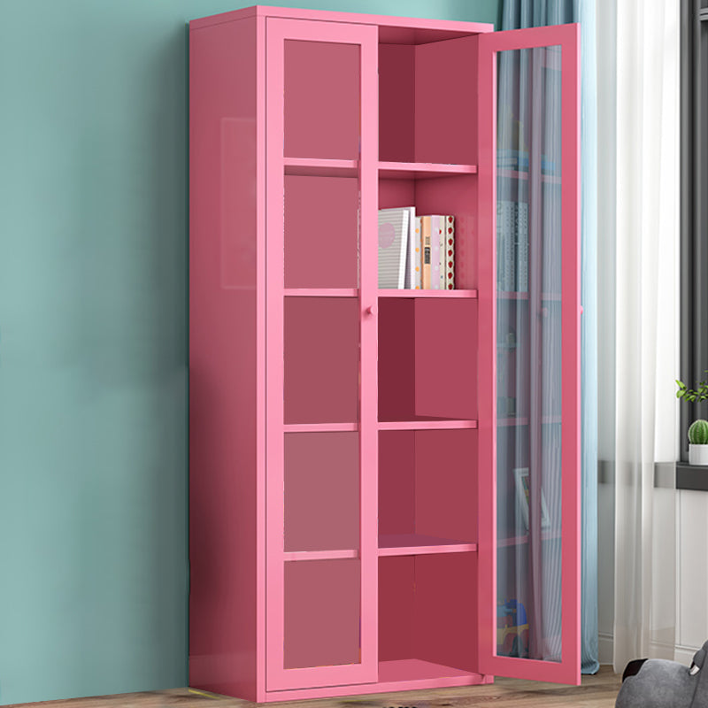 Contemporary Storage Cabinet Antique Finish Side Cabinet with Glass Paned 27.6"L x 13.8"W x 70.9"H Pink Clearhalo 'Cabinets & Chests' 'cabinets_chests' 'furn' 'furn_cabinets_chests' 'Furniture' 'Living Room Furniture' 6098871