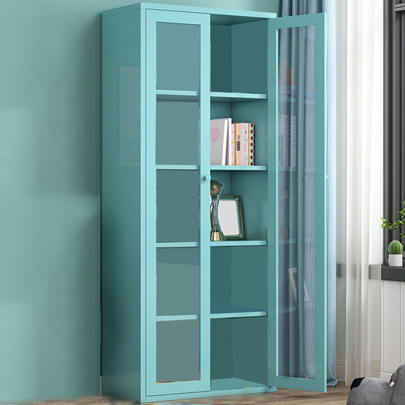 Contemporary Storage Cabinet Antique Finish Side Cabinet with Glass Paned 27.6"L x 13.8"W x 70.9"H Sky Blue Clearhalo 'Cabinets & Chests' 'cabinets_chests' 'furn' 'furn_cabinets_chests' 'Furniture' 'Living Room Furniture' 6098872