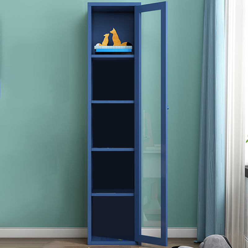 Contemporary Storage Cabinet Antique Finish Side Cabinet with Glass Paned 15.7"L x 13.8"W x 70.9"H Blue Clearhalo 'Cabinets & Chests' 'cabinets_chests' 'furn' 'furn_cabinets_chests' 'Furniture' 'Living Room Furniture' 6098874