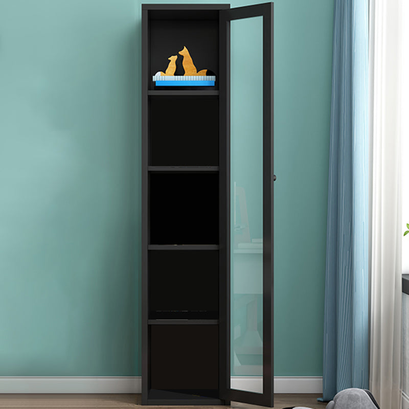 Contemporary Storage Cabinet Antique Finish Side Cabinet with Glass Paned 15.7"L x 13.8"W x 70.9"H Black Clearhalo 'Cabinets & Chests' 'cabinets_chests' 'furn' 'furn_cabinets_chests' 'Furniture' 'Living Room Furniture' 6098875