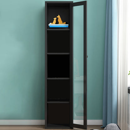 Contemporary Storage Cabinet Antique Finish Side Cabinet with Glass Paned 15.7"L x 13.8"W x 70.9"H Black Clearhalo 'Cabinets & Chests' 'cabinets_chests' 'furn' 'furn_cabinets_chests' 'Furniture' 'Living Room Furniture' 6098875