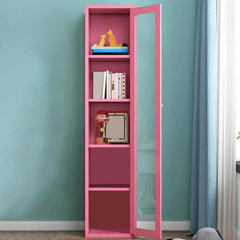 Contemporary Storage Cabinet Antique Finish Side Cabinet with Glass Paned 15.7"L x 13.8"W x 70.9"H Pink Clearhalo 'Cabinets & Chests' 'cabinets_chests' 'furn' 'furn_cabinets_chests' 'Furniture' 'Living Room Furniture' 6098876