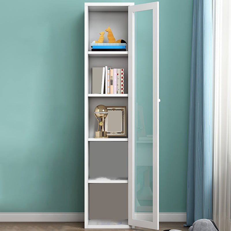 Contemporary Storage Cabinet Antique Finish Side Cabinet with Glass Paned 15.7"L x 13.8"W x 70.9"H White Clearhalo 'Cabinets & Chests' 'cabinets_chests' 'furn' 'furn_cabinets_chests' 'Furniture' 'Living Room Furniture' 6098878