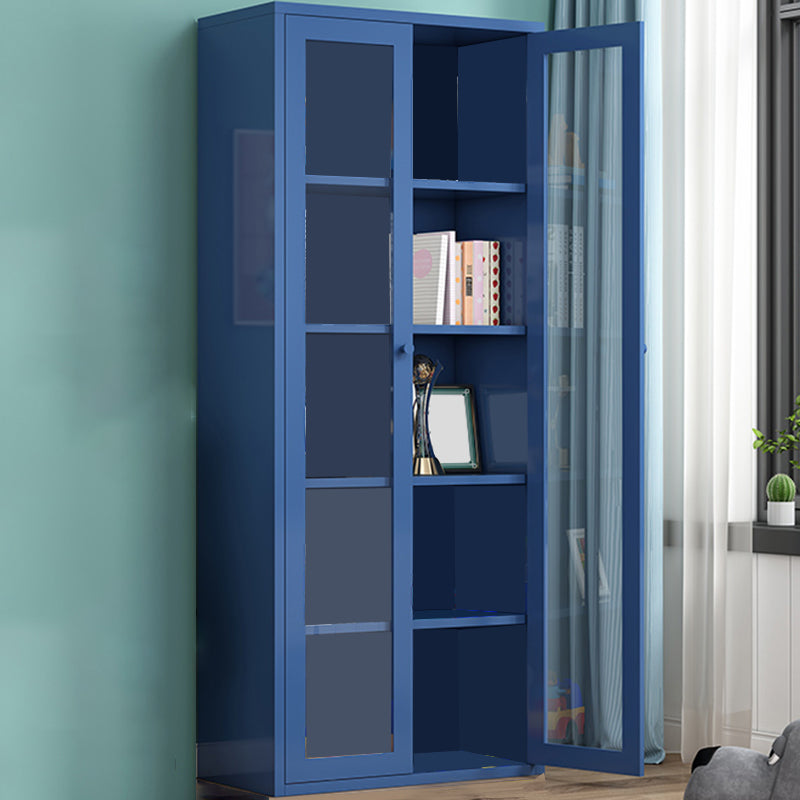 Contemporary Storage Cabinet Antique Finish Side Cabinet with Glass Paned 27.6"L x 13.8"W x 70.9"H Blue Clearhalo 'Cabinets & Chests' 'cabinets_chests' 'furn' 'furn_cabinets_chests' 'Furniture' 'Living Room Furniture' 6098885