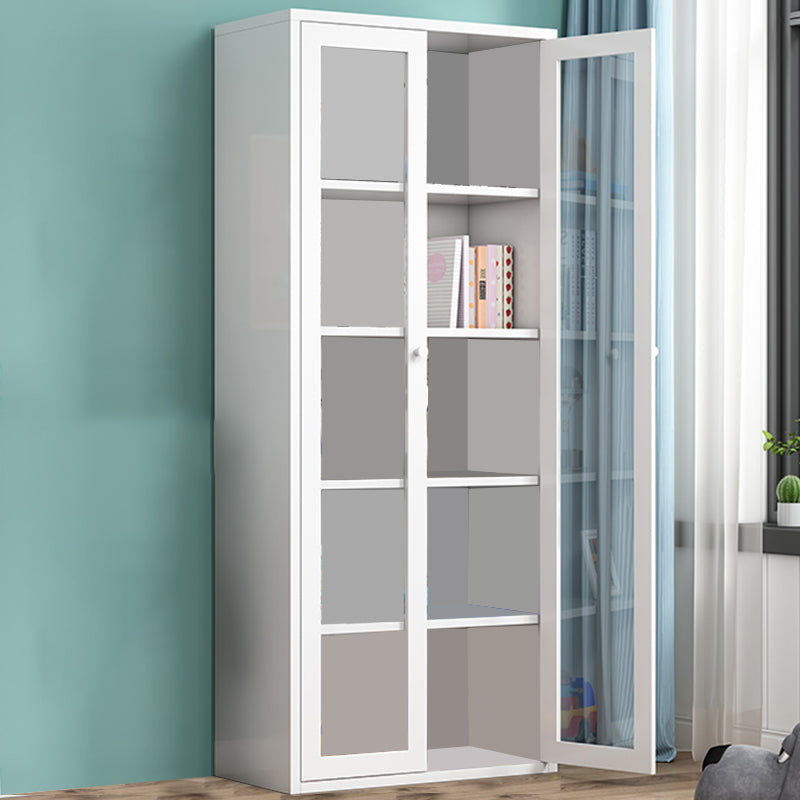 Contemporary Storage Cabinet Antique Finish Side Cabinet with Glass Paned 27.6"L x 13.8"W x 70.9"H White Clearhalo 'Cabinets & Chests' 'cabinets_chests' 'furn' 'furn_cabinets_chests' 'Furniture' 'Living Room Furniture' 6098887