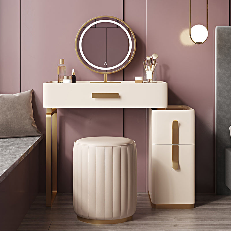 Glambraun Glass Top Waschtisch 25,6 "W 3 Schubladen Schminktisch mit Spiegel & Stuhl