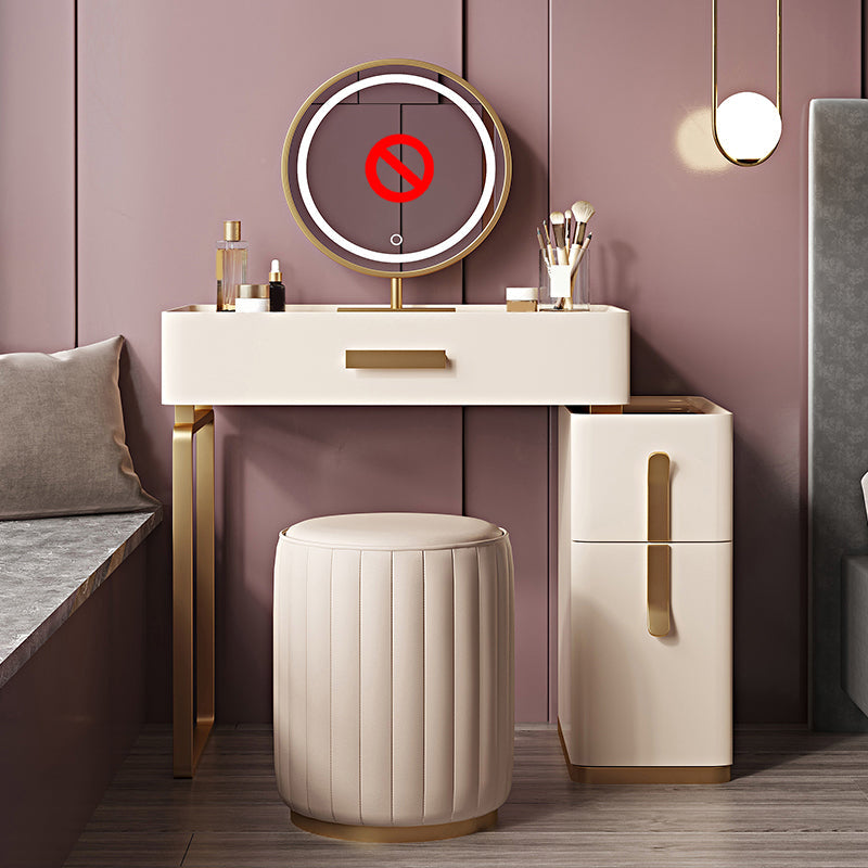 Glambraun Glass Top Waschtisch 25,6 "W 3 Schubladen Schminktisch mit Spiegel & Stuhl