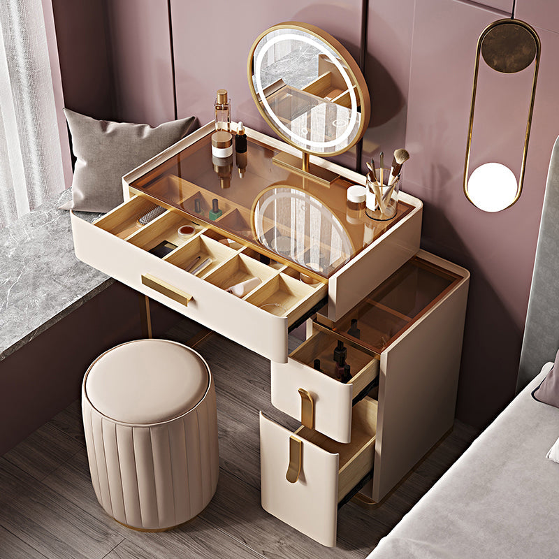 Glambraun Glass Top Waschtisch 25,6 "W 3 Schubladen Schminktisch mit Spiegel & Stuhl