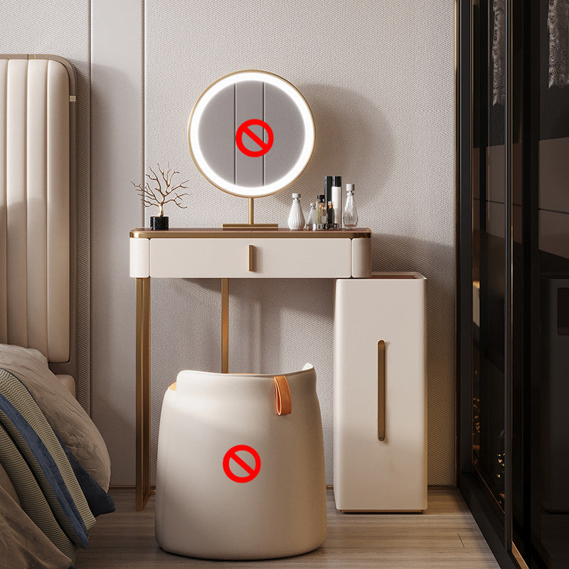 Contemporary Makeup Vanity Desk Table 3 Drawer Glass Top Dressing Table Makeup Vanity Clearhalo 'Bedroom Furniture' 'furn' 'furn_makeup_vanities' 'Furniture' 'Makeup Vanities' 'makeup_vanities' 6099105