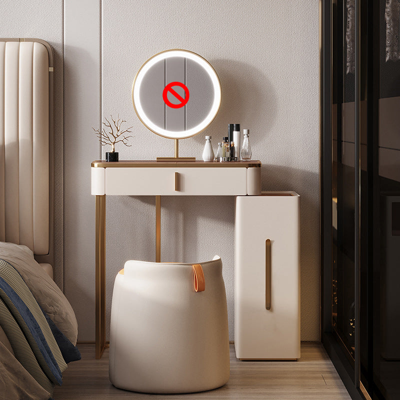 Contemporary Makeup Vanity Desk Table 3 Drawer Glass Top Dressing Table Makeup Vanity & Stools Clearhalo 'Bedroom Furniture' 'furn' 'furn_makeup_vanities' 'Furniture' 'Makeup Vanities' 'makeup_vanities' 6099106