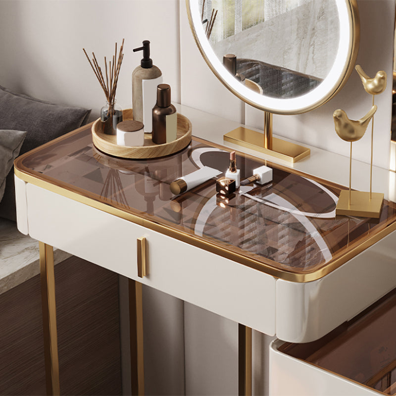 Contemporary Makeup Vanity Desk Table 3 Drawer Glass Top Dressing Table Clearhalo 'Bedroom Furniture' 'furn' 'furn_makeup_vanities' 'Furniture' 'Makeup Vanities' 'makeup_vanities' 6099112