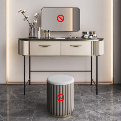 2 Storage Drawers Dresser with Mirror & Padded Stool Contemporary Stone Top Vanity Makeup Vanity Clearhalo 'Bedroom Furniture' 'furn' 'furn_makeup_vanities' 'Furniture' 'Makeup Vanities' 'makeup_vanities' 6099143