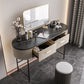 2 Storage Drawers Dresser with Mirror & Padded Stool Contemporary Stone Top Vanity Clearhalo 'Bedroom Furniture' 'furn' 'furn_makeup_vanities' 'Furniture' 'Makeup Vanities' 'makeup_vanities' 6099145