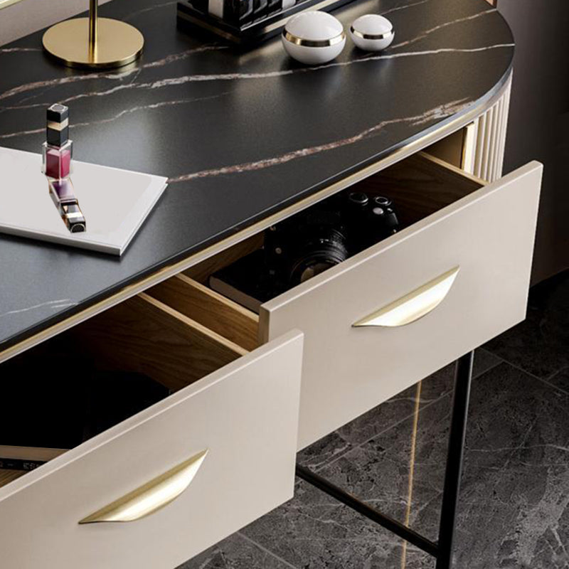 2 Storage Drawers Dresser with Mirror & Padded Stool Contemporary Stone Top Vanity Clearhalo 'Bedroom Furniture' 'furn' 'furn_makeup_vanities' 'Furniture' 'Makeup Vanities' 'makeup_vanities' 6099150