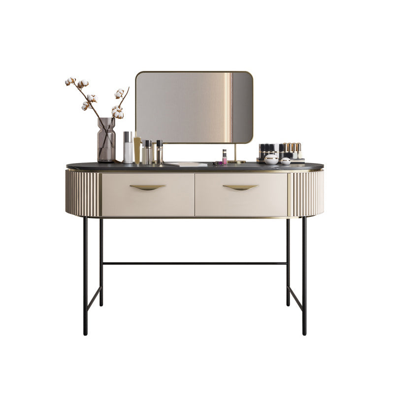 2 Storage Drawers Dresser with Mirror & Padded Stool Contemporary Stone Top Vanity Clearhalo 'Bedroom Furniture' 'furn' 'furn_makeup_vanities' 'Furniture' 'Makeup Vanities' 'makeup_vanities' 6099153