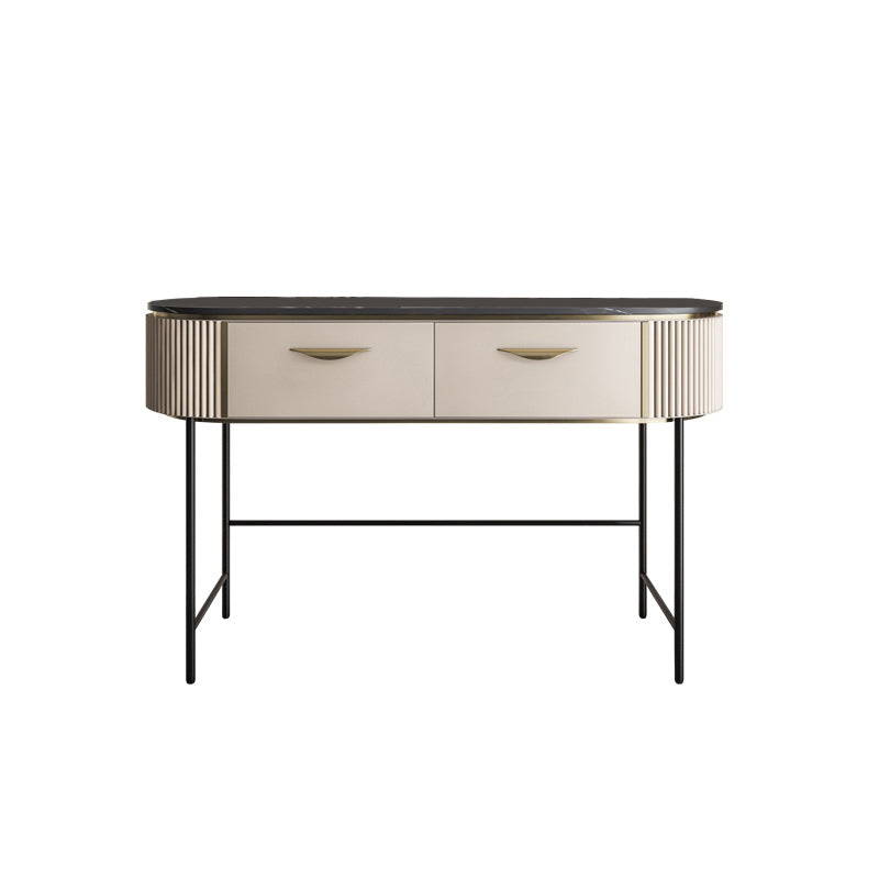 2 Storage Drawers Dresser with Mirror & Padded Stool Contemporary Stone Top Vanity Clearhalo 'Bedroom Furniture' 'furn' 'furn_makeup_vanities' 'Furniture' 'Makeup Vanities' 'makeup_vanities' 6099154