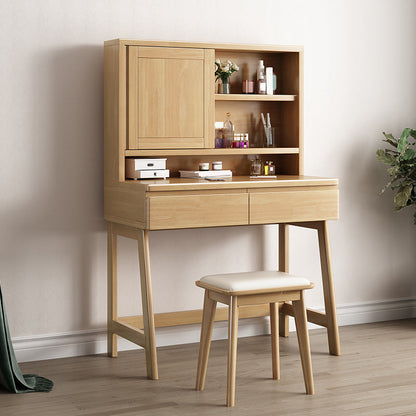 Juego de taburetes de tocador de maquillaje de madera maciza de tocador de tocador con espejo nórdico