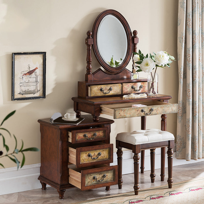 Victorian Vanity Set Solid Wood Drawers Included Makeup Dressing Table With Mirror & Stool Clearhalo 'Bedroom Furniture' 'furn' 'furn_makeup_vanities' 'Furniture' 'Makeup Vanities' 'makeup_vanities' 6099177