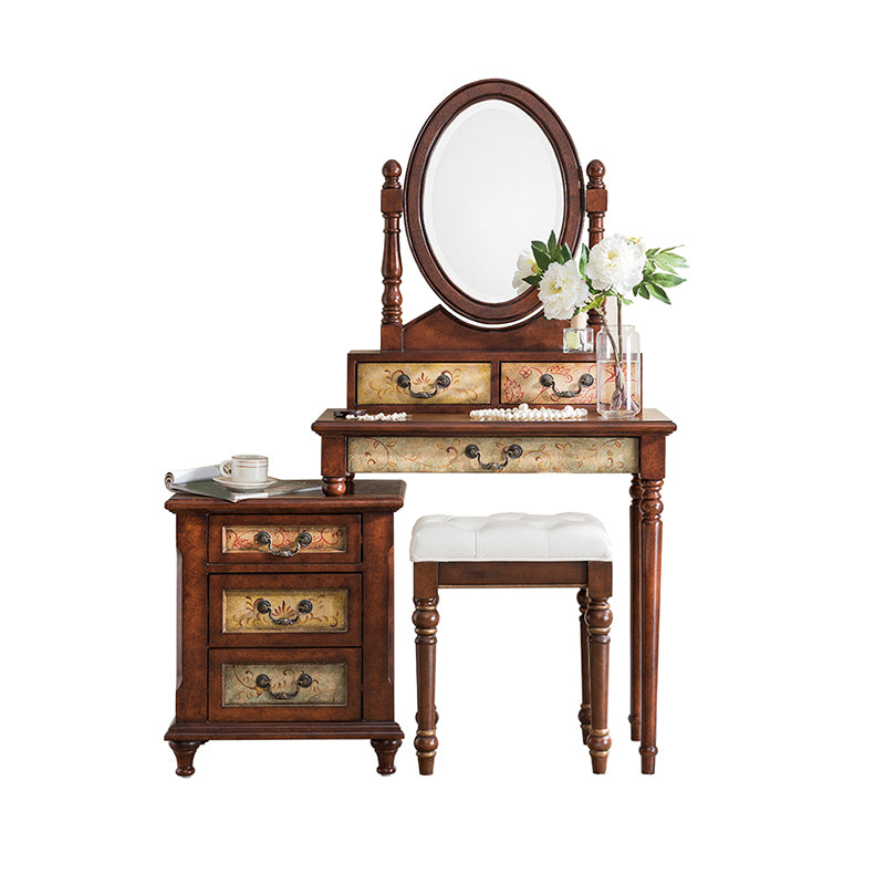 Victorian Vanity Set Solid Wood Drawers Included Makeup Dressing Table With Mirror & Stool Clearhalo 'Bedroom Furniture' 'furn' 'furn_makeup_vanities' 'Furniture' 'Makeup Vanities' 'makeup_vanities' 6099183