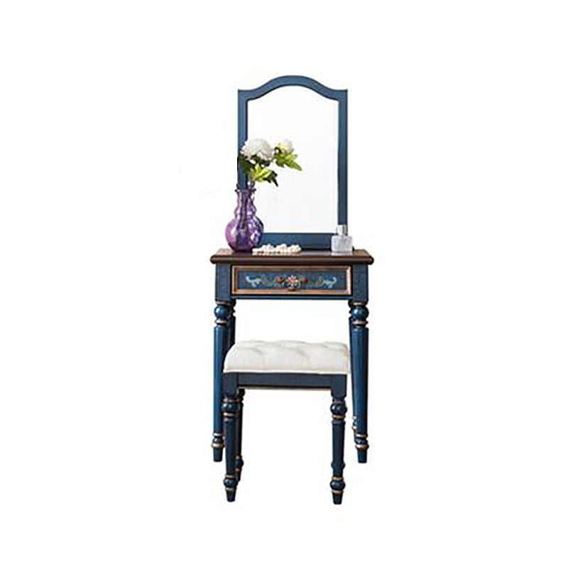 Victorian Vanity Set Solid Wood Drawers Included Makeup Dressing Table With Mirror & Stool Makeup Vanity & Stools 24"L x 16"W x 57"H Blue Clearhalo 'Bedroom Furniture' 'furn' 'furn_makeup_vanities' 'Furniture' 'Makeup Vanities' 'makeup_vanities' 6099185