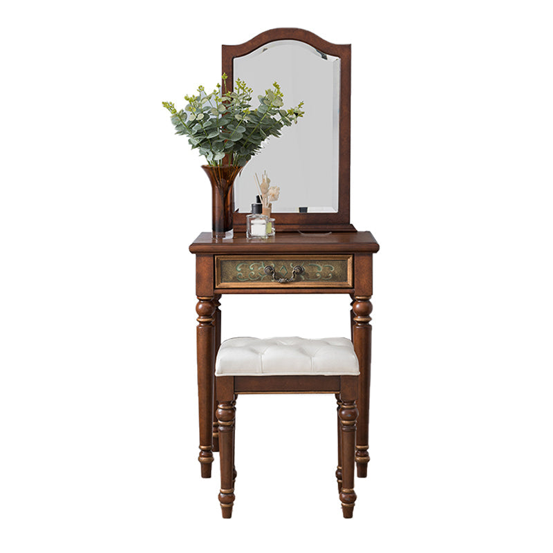 Victorian Vanity Set Solid Wood Drawers Included Makeup Dressing Table With Mirror & Stool Clearhalo 'Bedroom Furniture' 'furn' 'furn_makeup_vanities' 'Furniture' 'Makeup Vanities' 'makeup_vanities' 6099192