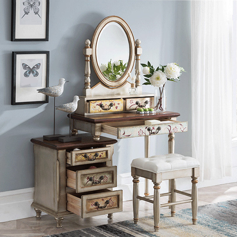 Victorian Vanity Set Solid Wood Drawers Included Makeup Dressing Table With Mirror & Stool Clearhalo 'Bedroom Furniture' 'furn' 'furn_makeup_vanities' 'Furniture' 'Makeup Vanities' 'makeup_vanities' 6099195