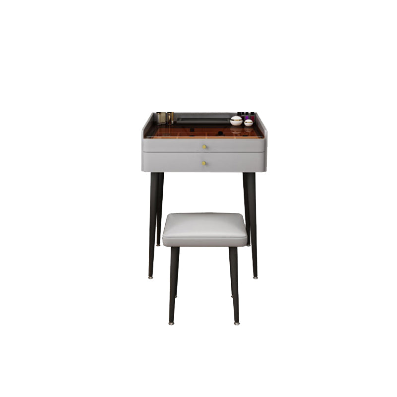 2 Storage Drawers Vanity Set Glass Top Jewelry Dressing Table with Padded Stool
