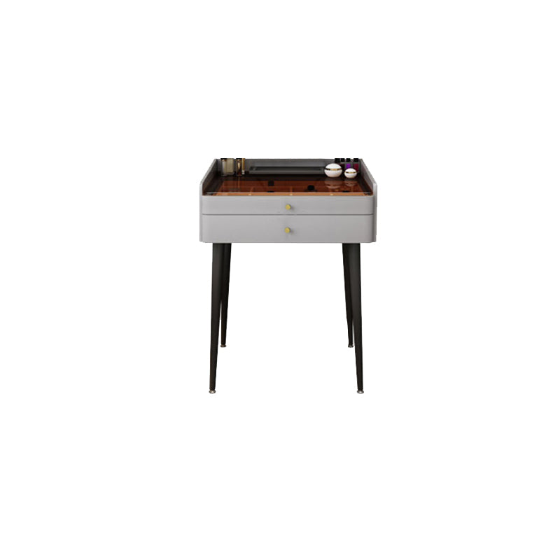 2 Storage Drawers Vanity Set Glass Top Jewelry Dressing Table with Padded Stool