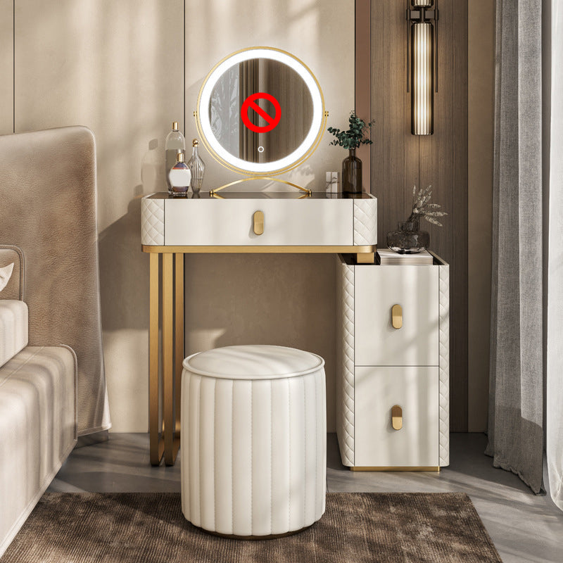 Contemporary Glass Top Vanity Desk Solid Wood Vanity Dressing Table