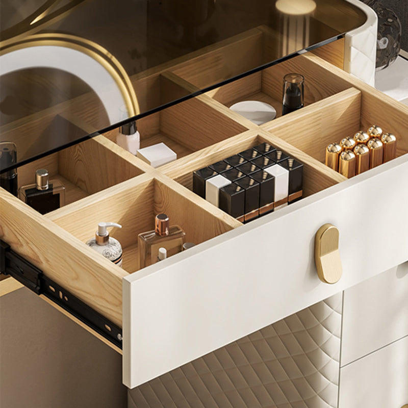 Contemporary Glass Top Vanity Desk Solid Wood Vanity Dressing Table