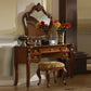 5-Drawer Solid Wood Vanity Makeup Dressing Table with Mirror & Stool in Brown