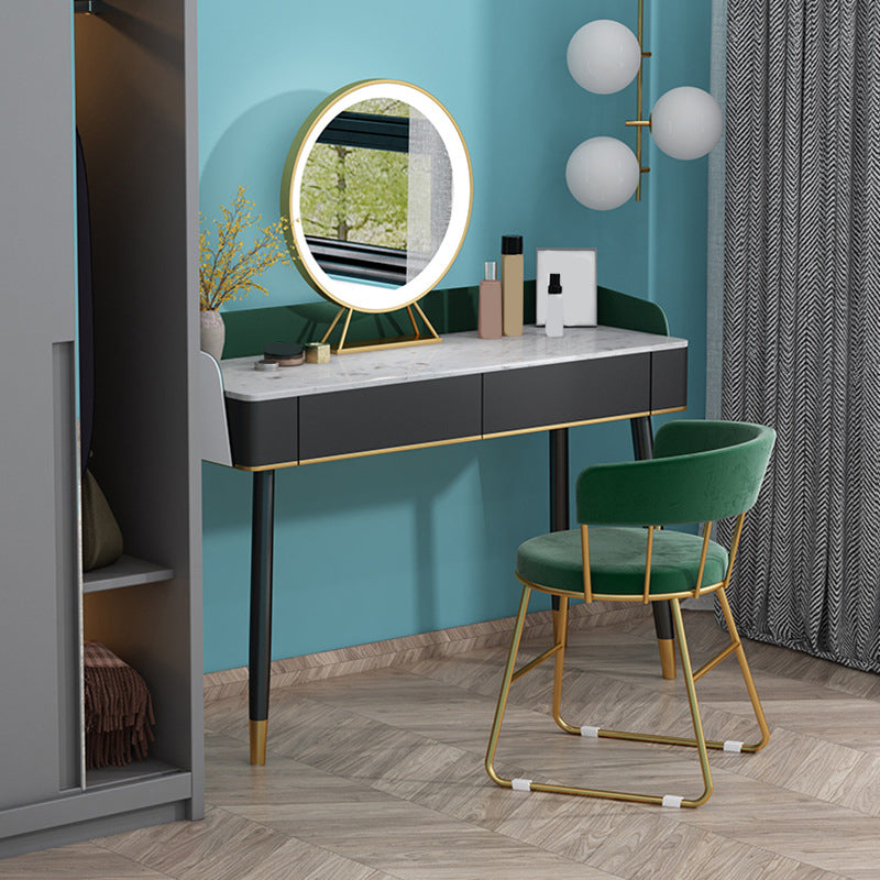 Contemporary Wooden Makeup Vanity Set Slate Top 2-Drawer Dressing Table Clearhalo 'Bedroom Furniture' 'furn' 'furn_makeup_vanities' 'Furniture' 'Makeup Vanities' 'makeup_vanities' 6099370