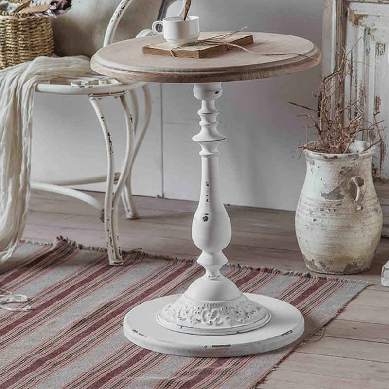 Mesa de centro individual con pedestal de metal redondo de madera maciza francesa