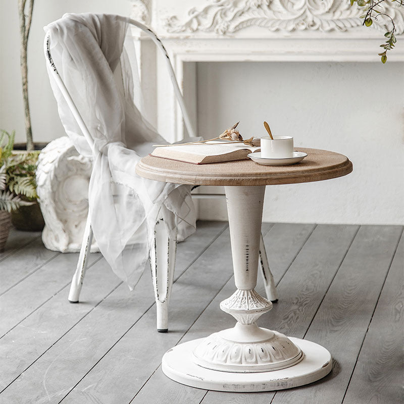 Mesa de centro individual con pedestal de metal redondo de madera maciza francesa