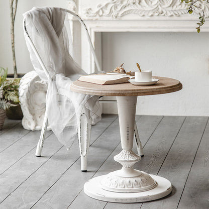 Mesa de centro individual con pedestal de metal redondo de madera maciza francesa