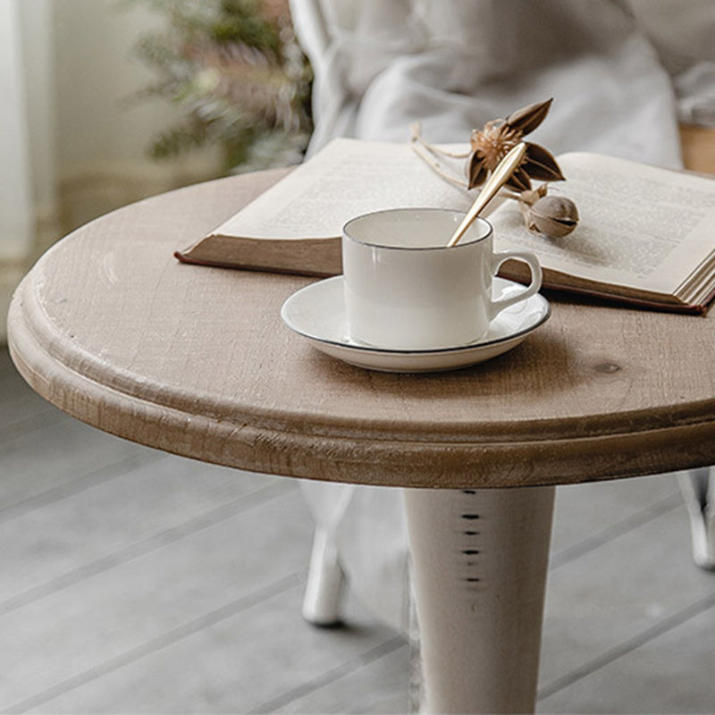 Mesa de centro individual con pedestal de metal redondo de madera maciza francesa