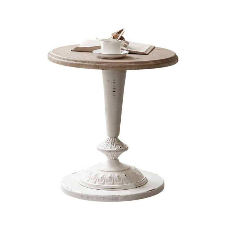 Mesa de centro individual con pedestal de metal redondo de madera maciza francesa