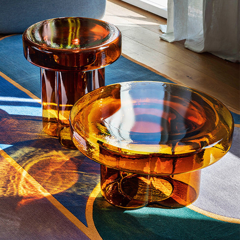 Modern Glass Coffee Table with Round Top and One Foot for Living Room Clearhalo 'Coffee & Accent Tables' 'Coffee Tables' 'coffee_tables' 'furn' 'furn_coffee_tables' 'Furniture' 'Living Room Furniture' 6099524