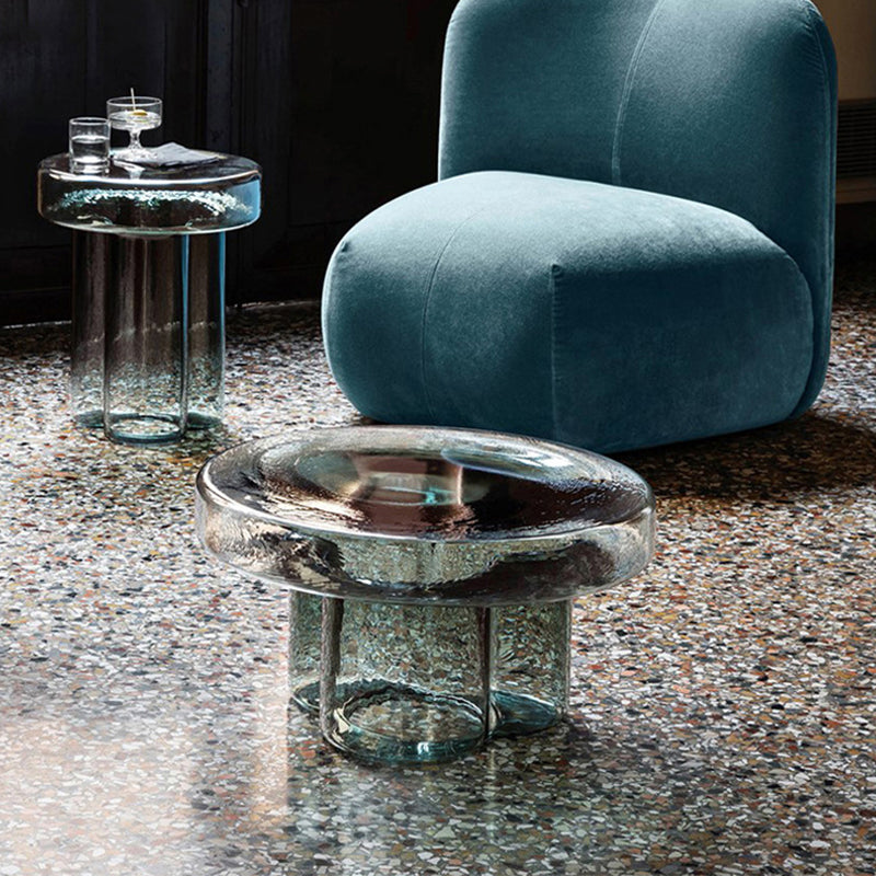 Modern Glass Coffee Table with Round Top and One Foot for Living Room Clearhalo 'Coffee & Accent Tables' 'Coffee Tables' 'coffee_tables' 'furn' 'furn_coffee_tables' 'Furniture' 'Living Room Furniture' 6099526
