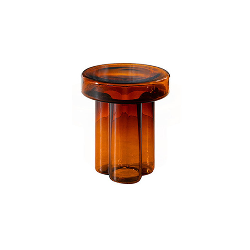 Modern Glass Coffee Table with Round Top and One Foot for Living Room 15"L x 15"W x 18"H Brown Clearhalo 'Coffee & Accent Tables' 'Coffee Tables' 'coffee_tables' 'furn' 'furn_coffee_tables' 'Furniture' 'Living Room Furniture' 6099532