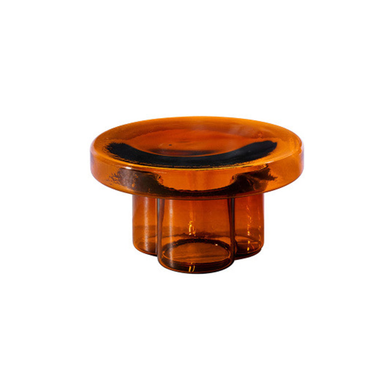 Modern Glass Coffee Table with Round Top and One Foot for Living Room 22"L x 22"W x 12"H Brown Clearhalo 'Coffee & Accent Tables' 'Coffee Tables' 'coffee_tables' 'furn' 'furn_coffee_tables' 'Furniture' 'Living Room Furniture' 6099533