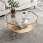 Contemporary 3 Legs Glass with Storage Shelf Round Single Coffee Table Natural Gold Clearhalo 'Coffee & Accent Tables' 'Coffee Tables' 'coffee_tables' 'furn' 'furn_coffee_tables' 'Furniture' 'Living Room Furniture' 6099537