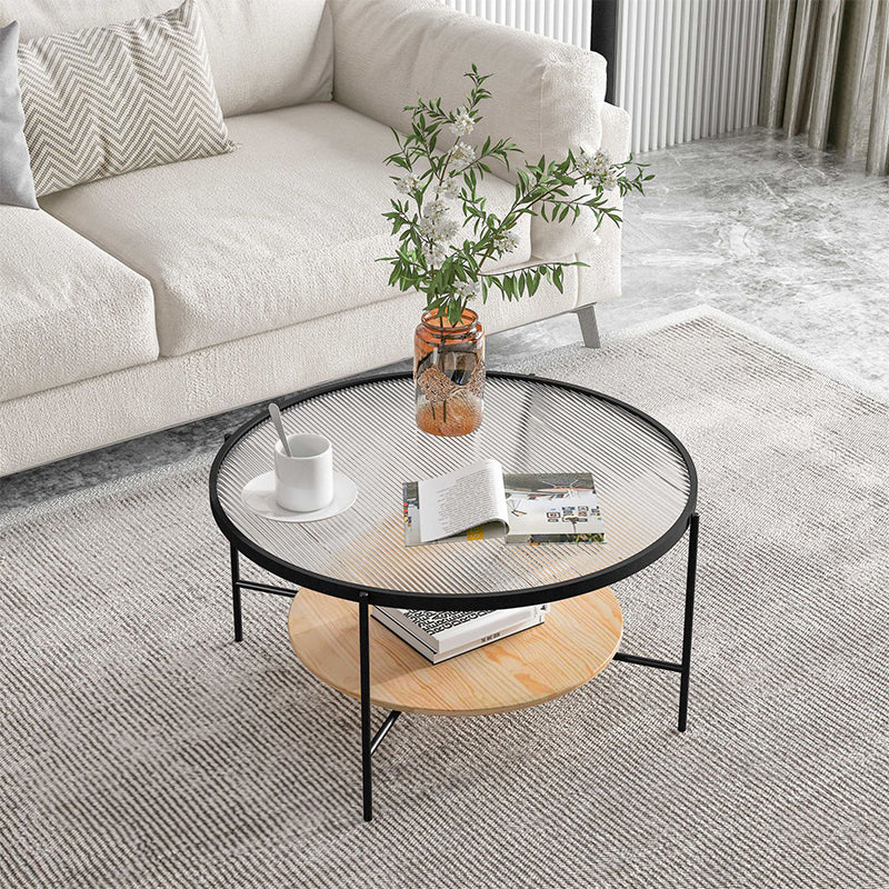 Contemporary 3 Legs Glass with Storage Shelf Round Single Coffee Table Clearhalo 'Coffee & Accent Tables' 'Coffee Tables' 'coffee_tables' 'furn' 'furn_coffee_tables' 'Furniture' 'Living Room Furniture' 6099538